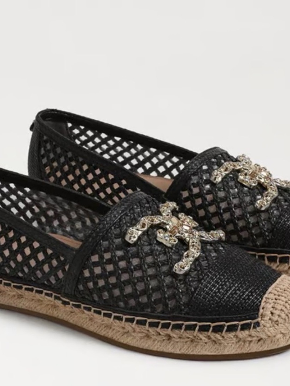 Woven Black Espadrille Loafers with Embellished Accent